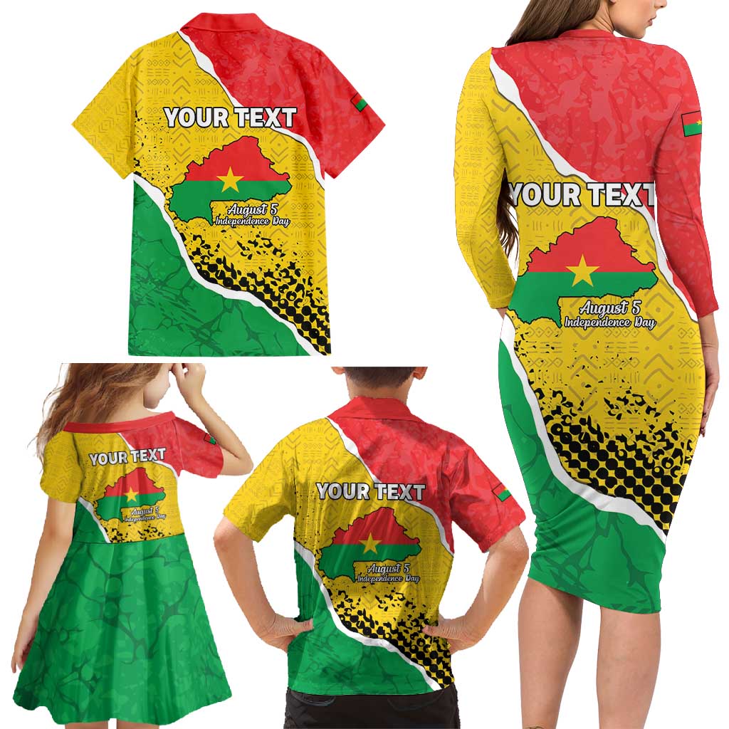 Personalized Burkina Faso Independence Day Family Matching Long Sleeve Bodycon Dress and Hawaiian Shirt Coat Of Arms - Grunge Style - Wonder Print Shop