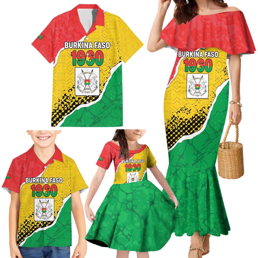 Personalized Burkina Faso Independence Day Family Matching Mermaid Dress and Hawaiian Shirt Coat Of Arms - Grunge Style - Wonder Print Shop