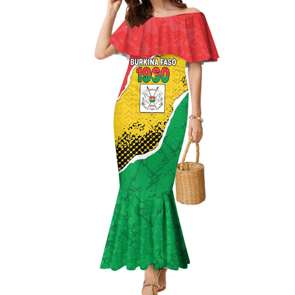 Personalized Burkina Faso Independence Day Family Matching Mermaid Dress and Hawaiian Shirt Coat Of Arms - Grunge Style - Wonder Print Shop