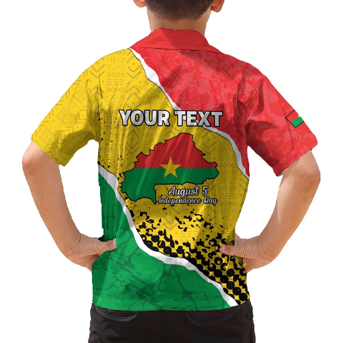 Personalized Burkina Faso Independence Day Family Matching Off The Shoulder Long Sleeve Dress and Hawaiian Shirt Coat Of Arms - Grunge Style - Wonder Print Shop