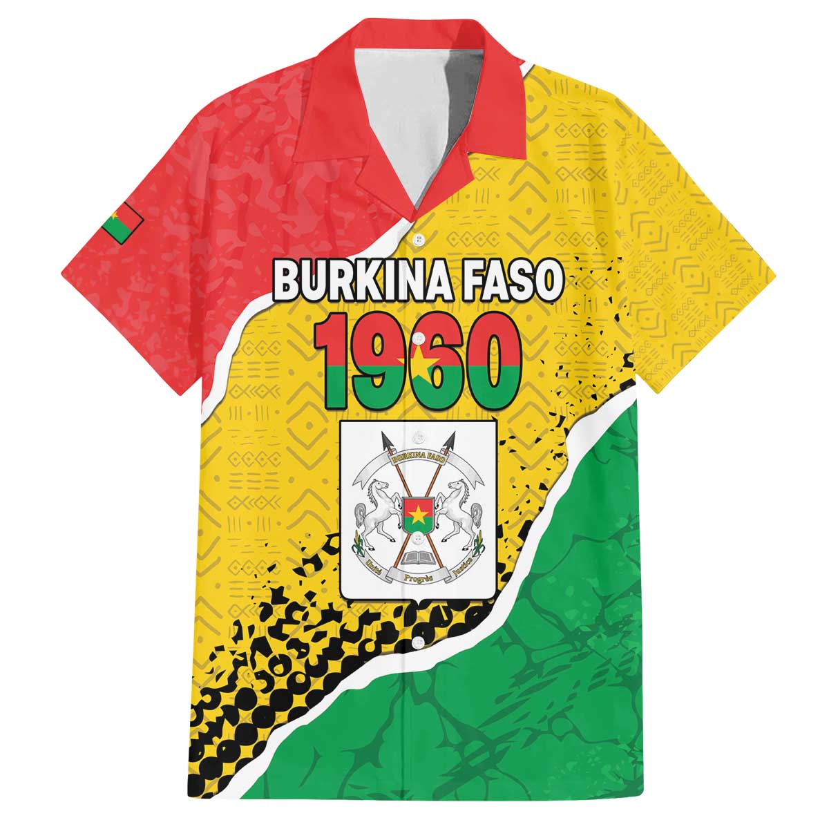 Personalized Burkina Faso Independence Day Family Matching Off The Shoulder Long Sleeve Dress and Hawaiian Shirt Coat Of Arms - Grunge Style - Wonder Print Shop