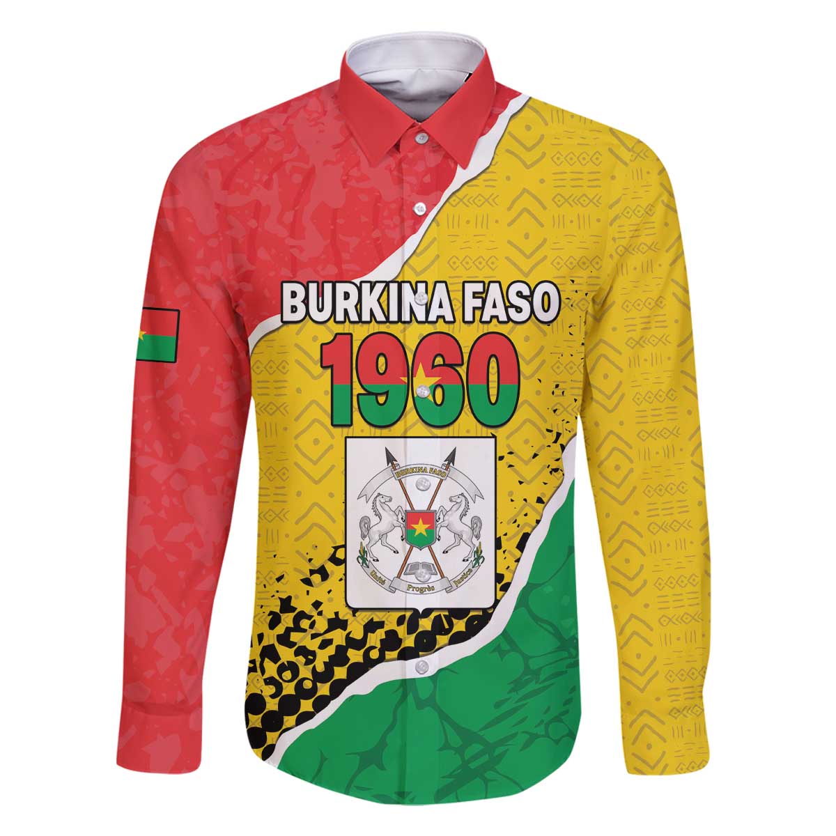 Personalized Burkina Faso Independence Day Family Matching Off The Shoulder Long Sleeve Dress and Hawaiian Shirt Coat Of Arms - Grunge Style - Wonder Print Shop