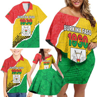 Personalized Burkina Faso Independence Day Family Matching Off Shoulder Short Dress and Hawaiian Shirt Coat Of Arms - Grunge Style - Wonder Print Shop
