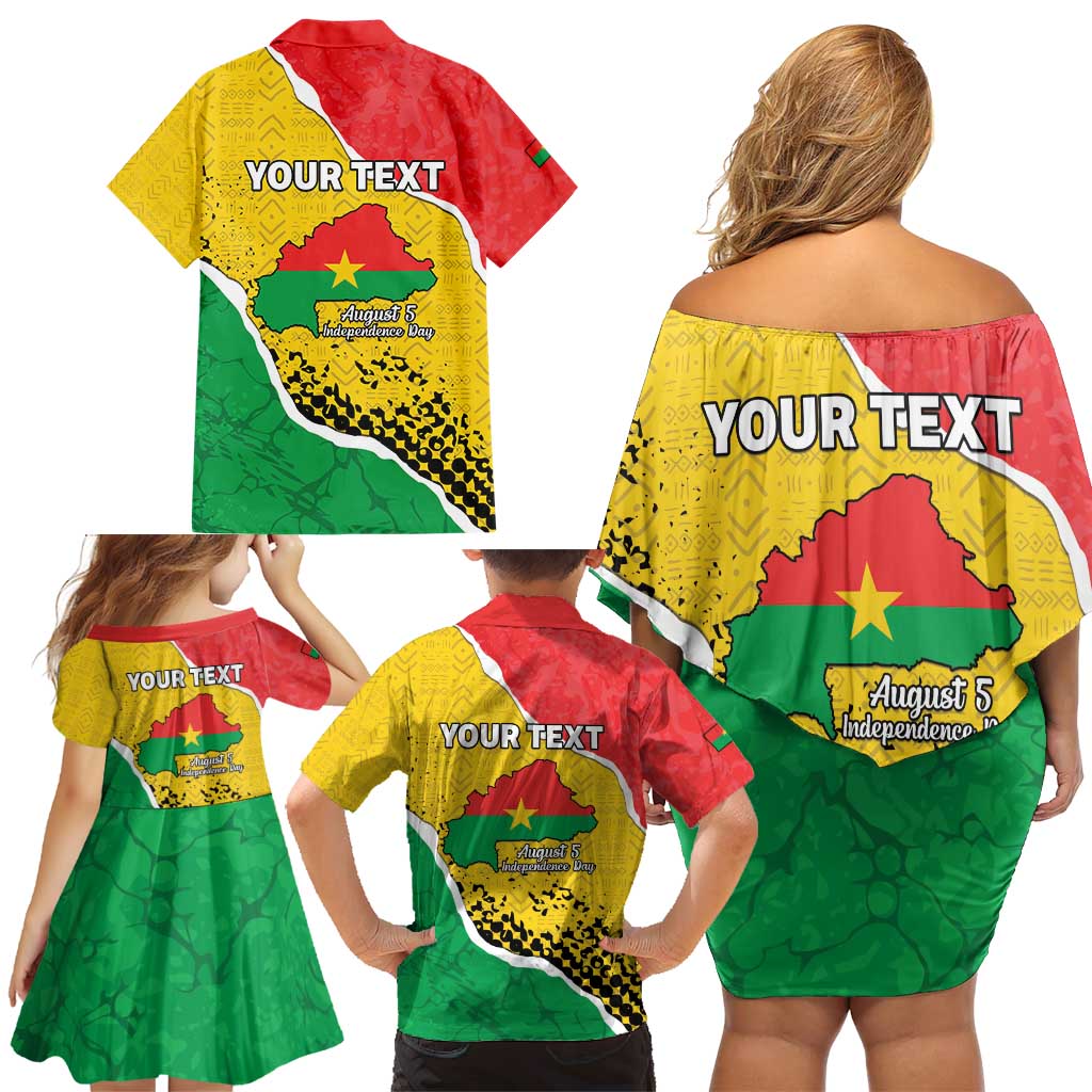 Personalized Burkina Faso Independence Day Family Matching Off Shoulder Short Dress and Hawaiian Shirt Coat Of Arms - Grunge Style - Wonder Print Shop