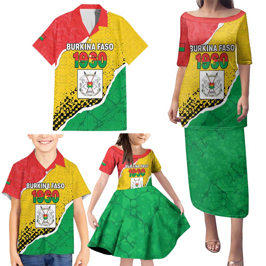 Personalized Burkina Faso Independence Day Family Matching Puletasi and Hawaiian Shirt Coat Of Arms - Grunge Style - Wonder Print Shop