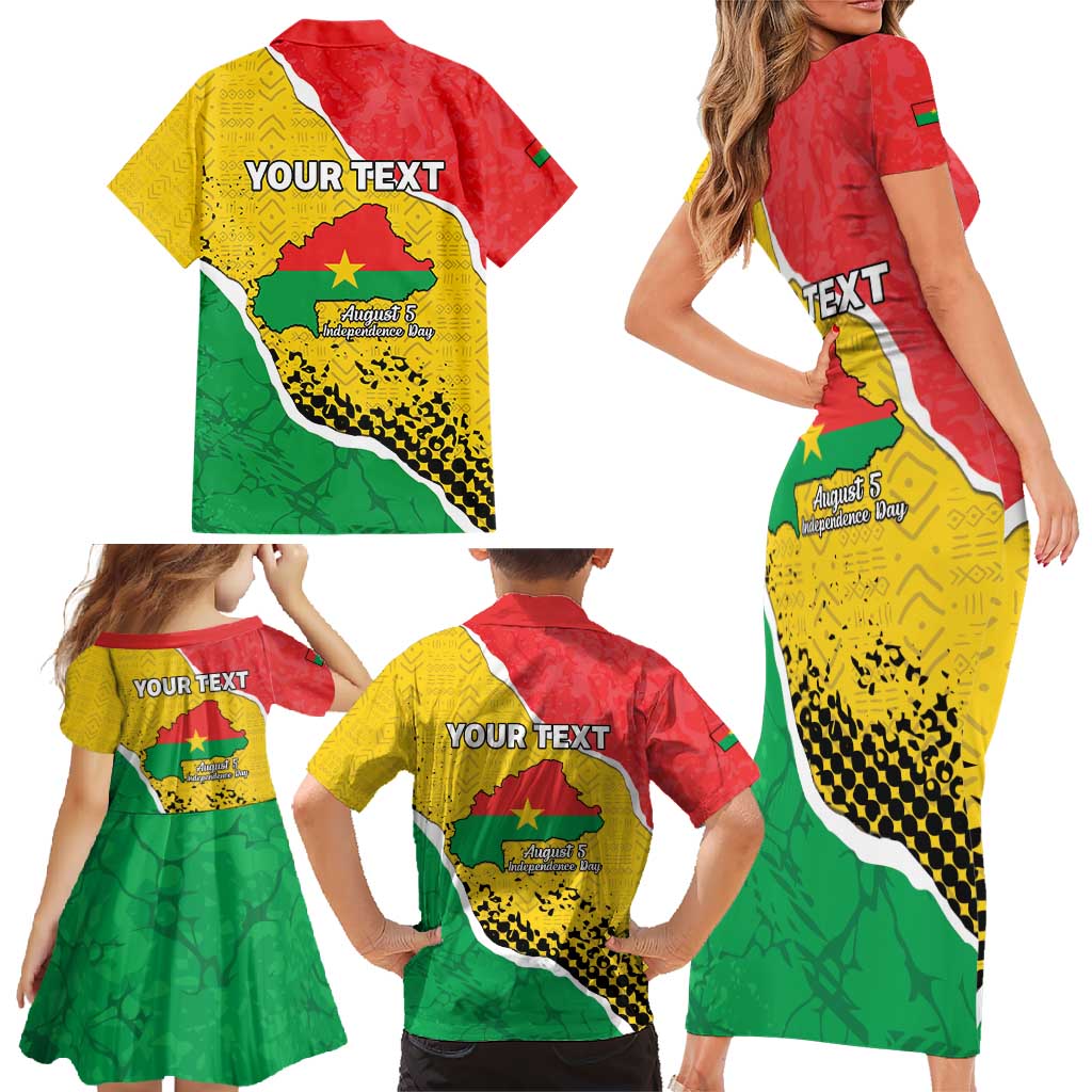 Personalized Burkina Faso Independence Day Family Matching Short Sleeve Bodycon Dress and Hawaiian Shirt Coat Of Arms - Grunge Style - Wonder Print Shop