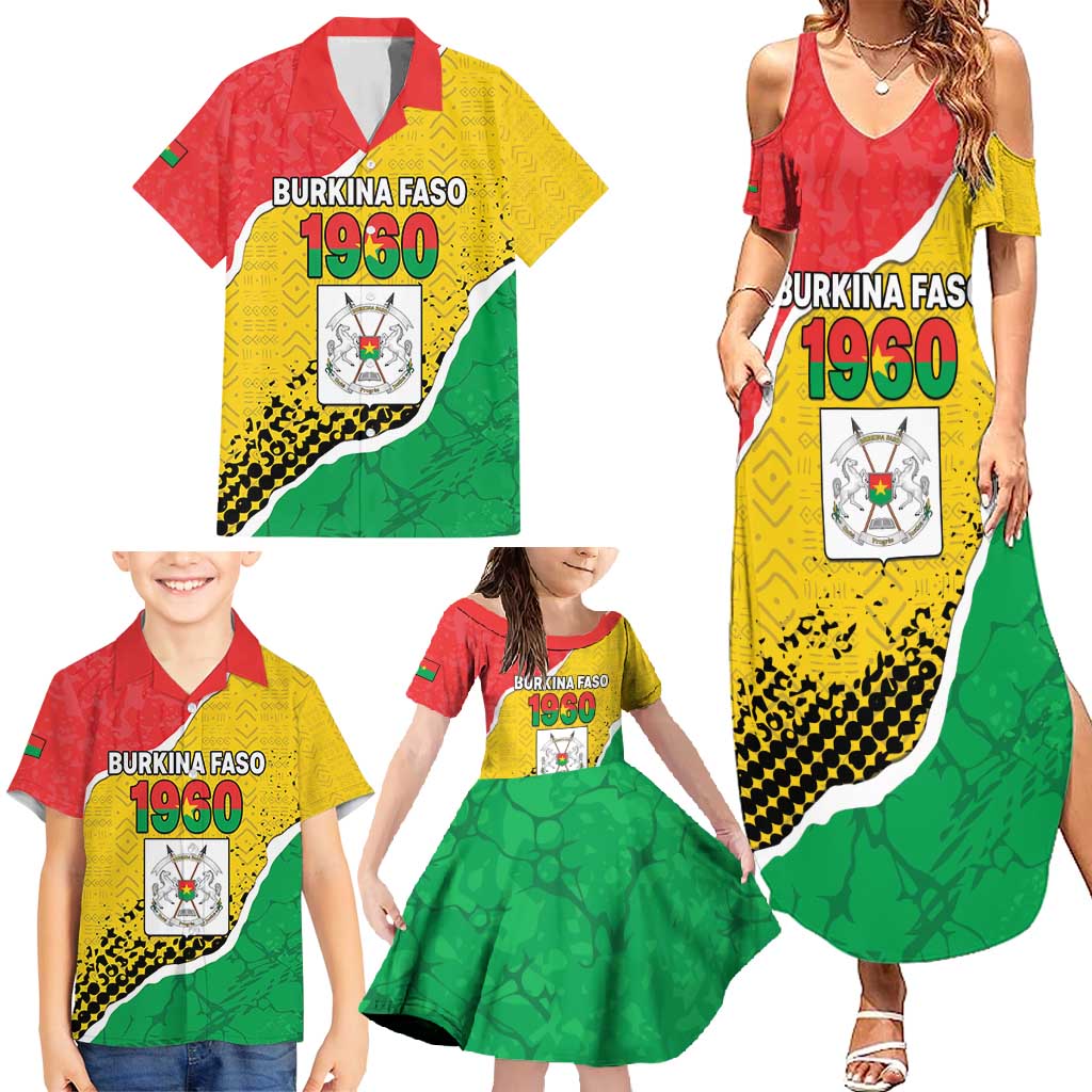 Personalized Burkina Faso Independence Day Family Matching Summer Maxi Dress and Hawaiian Shirt Coat Of Arms - Grunge Style - Wonder Print Shop