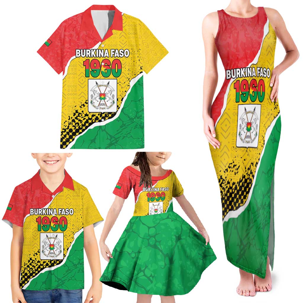 Personalized Burkina Faso Independence Day Family Matching Tank Maxi Dress and Hawaiian Shirt Coat Of Arms - Grunge Style - Wonder Print Shop