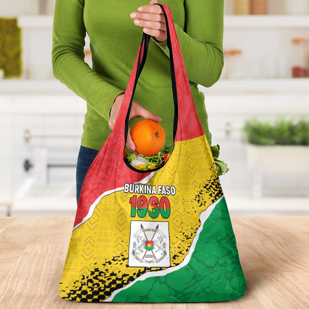 Burkina Faso Independence Day Grocery Bag Coat Of Arms - Grunge Style - Wonder Print Shop