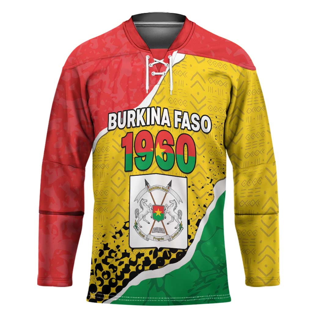 Personalized Burkina Faso Independence Day Hockey Jersey Coat Of Arms - Grunge Style - Wonder Print Shop