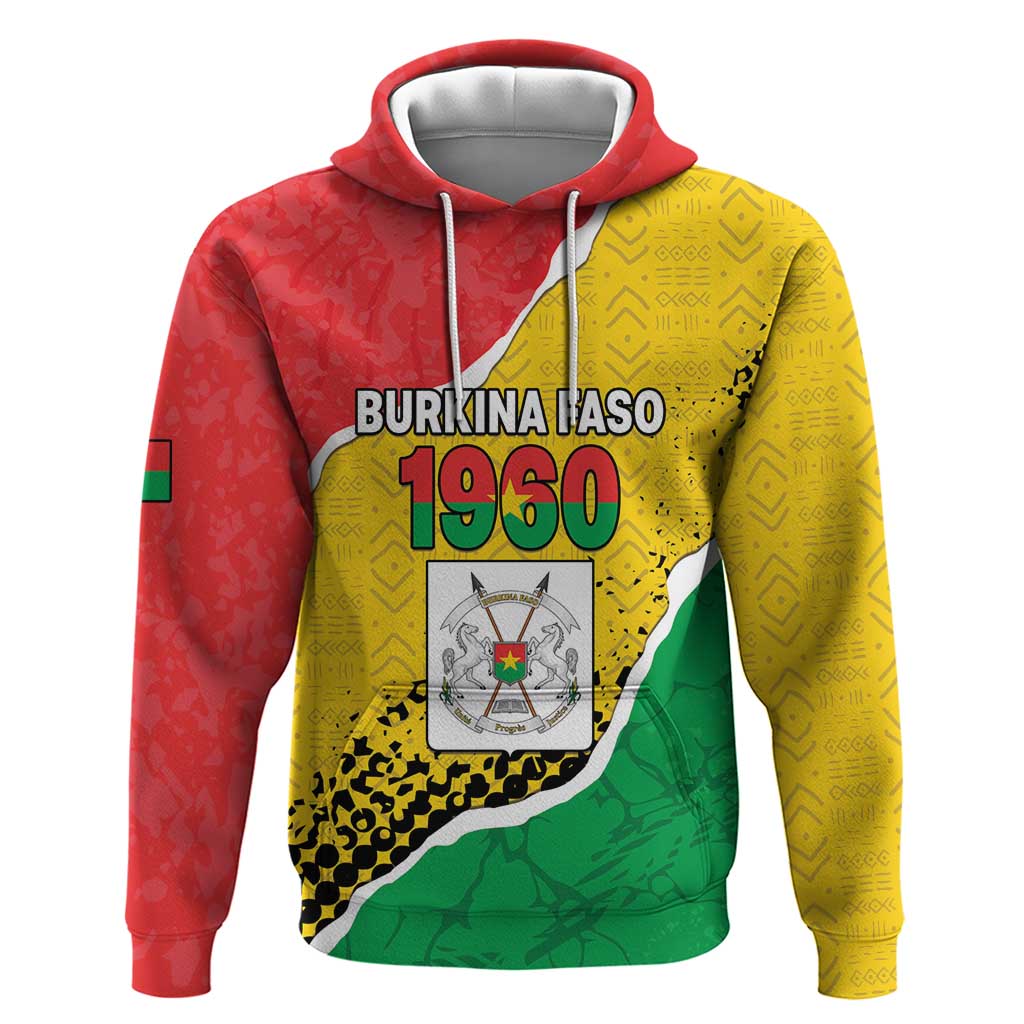 Personalized Burkina Faso Independence Day Hoodie Coat Of Arms - Grunge Style - Wonder Print Shop