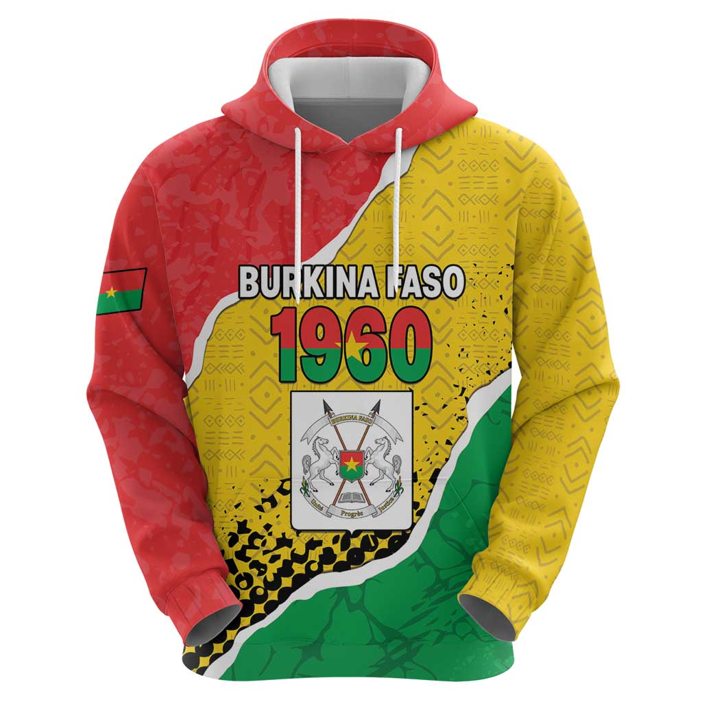Personalized Burkina Faso Independence Day Hoodie Coat Of Arms - Grunge Style - Wonder Print Shop
