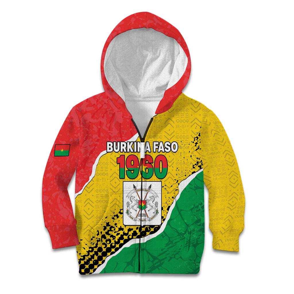 Personalized Burkina Faso Independence Day Kid Hoodie Coat Of Arms - Grunge Style - Wonder Print Shop