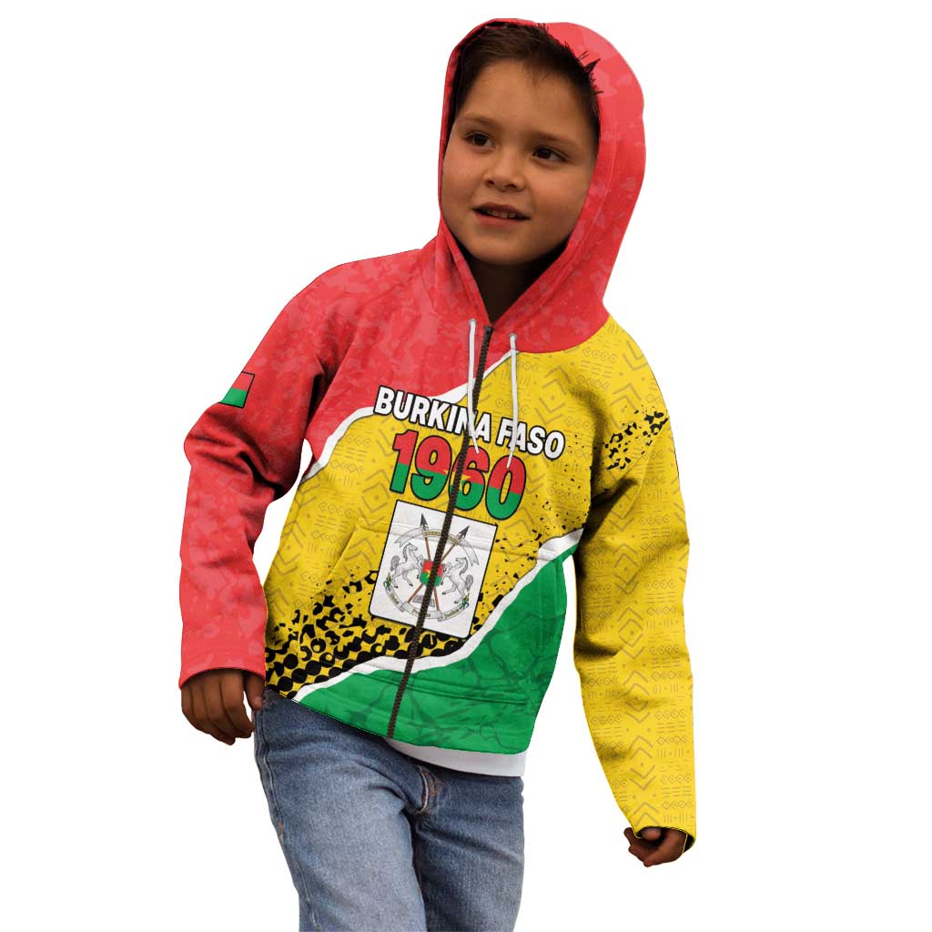 Personalized Burkina Faso Independence Day Kid Hoodie Coat Of Arms - Grunge Style - Wonder Print Shop