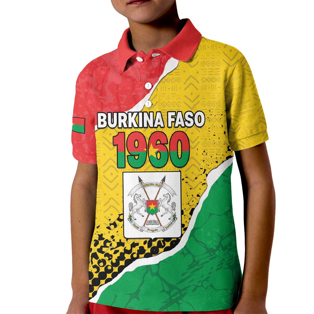 Personalized Burkina Faso Independence Day Kid Polo Shirt Coat Of Arms - Grunge Style - Wonder Print Shop
