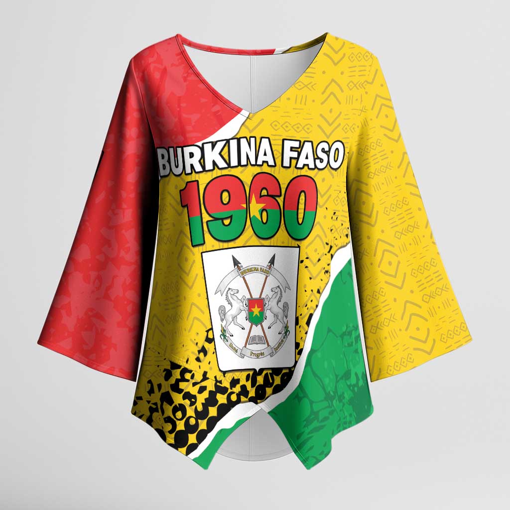 Personalized Burkina Faso Independence Day Kimono Sleeve Blouse Coat Of Arms - Grunge Style - Wonder Print Shop