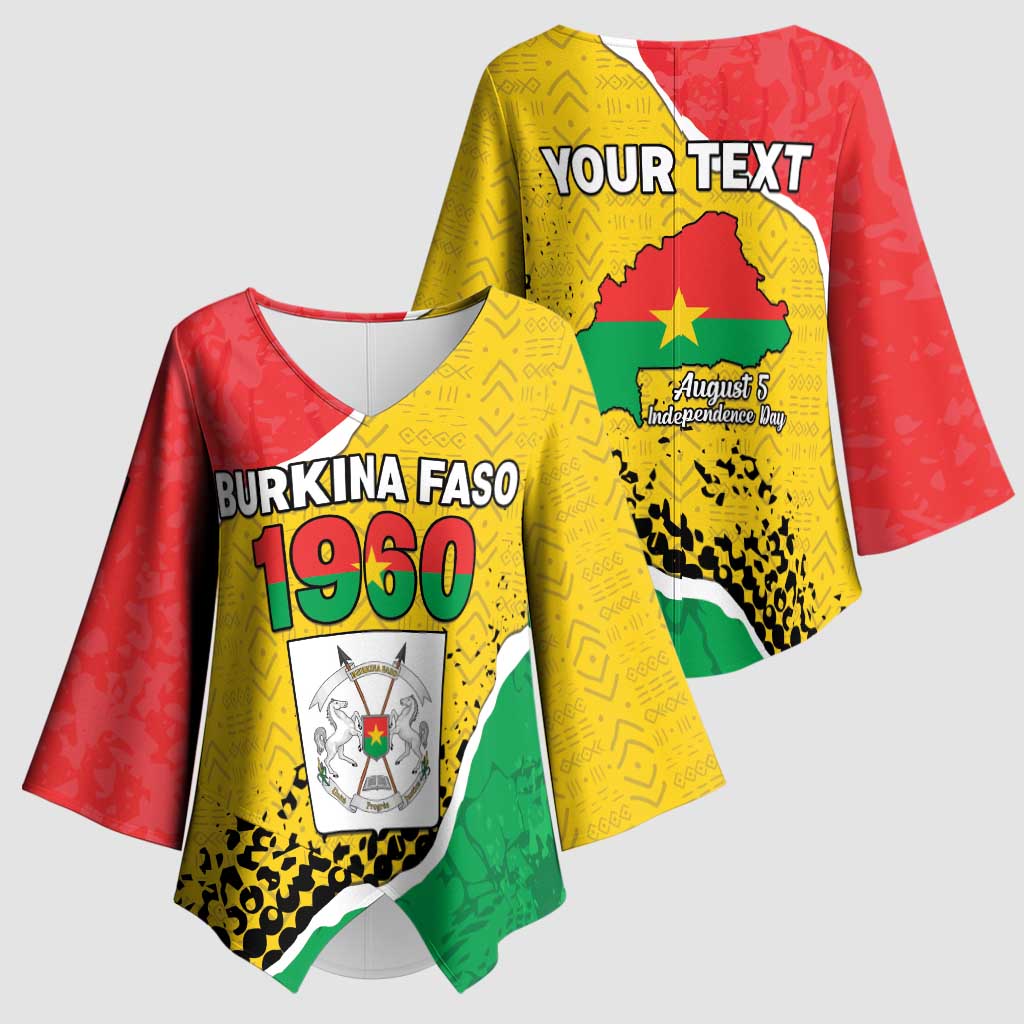 Personalized Burkina Faso Independence Day Kimono Sleeve Blouse Coat Of Arms - Grunge Style - Wonder Print Shop