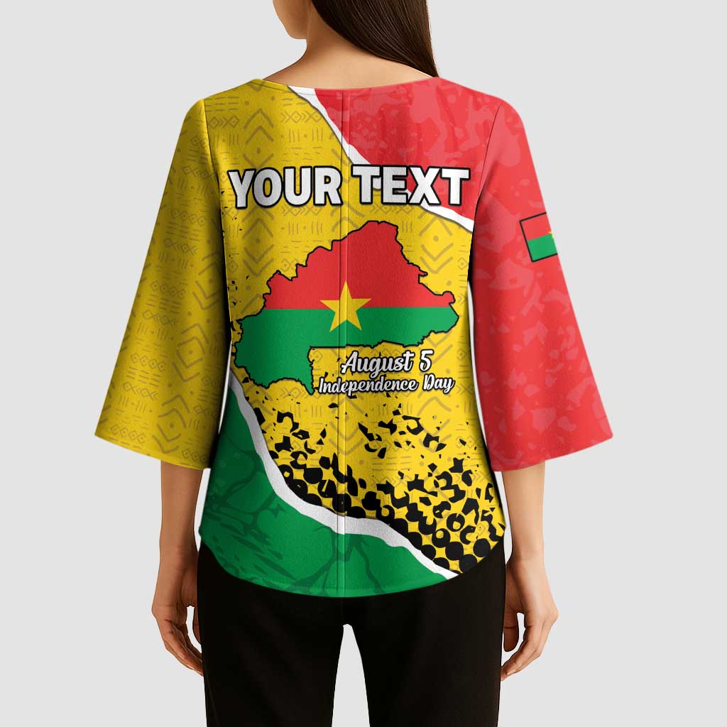 Personalized Burkina Faso Independence Day Kimono Sleeve Blouse Coat Of Arms - Grunge Style - Wonder Print Shop