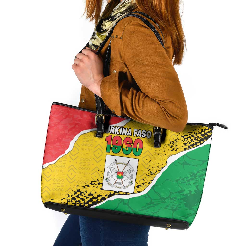 Burkina Faso Independence Day Leather Tote Bag Coat Of Arms - Grunge Style - Wonder Print Shop