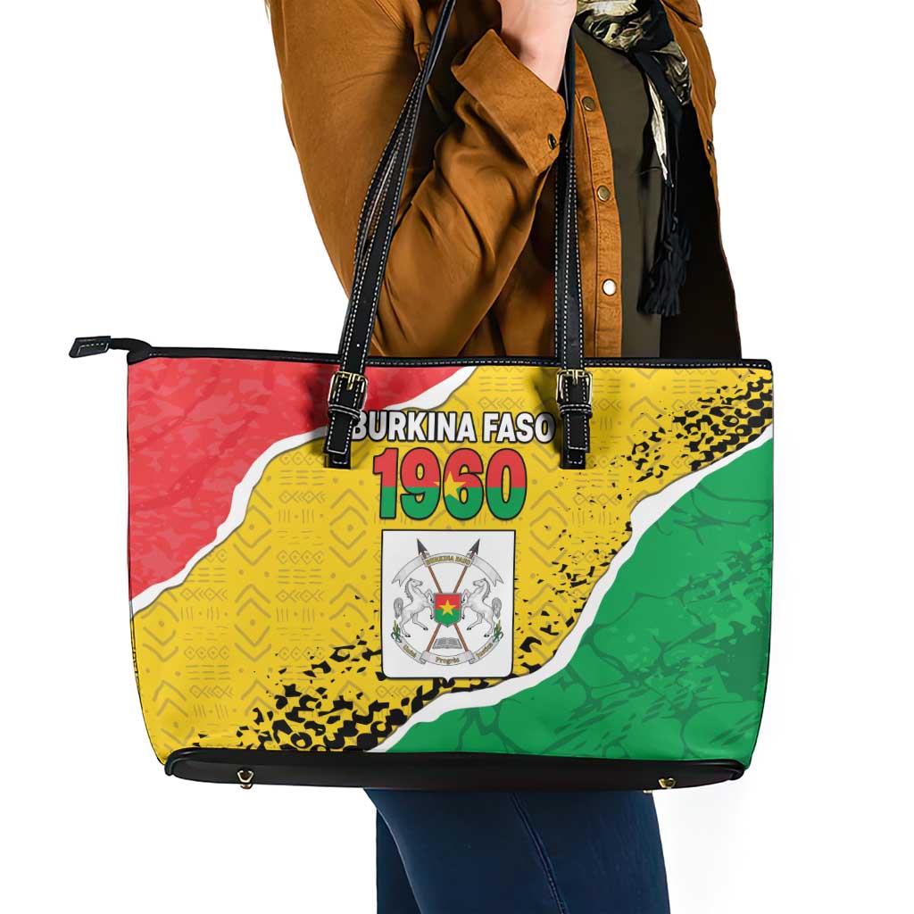 Burkina Faso Independence Day Leather Tote Bag Coat Of Arms - Grunge Style - Wonder Print Shop