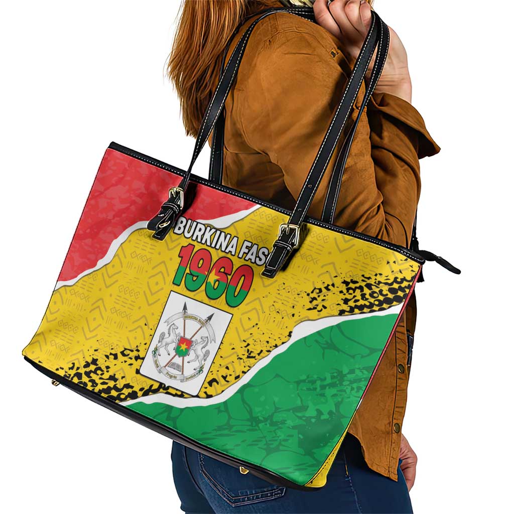 Burkina Faso Independence Day Leather Tote Bag Coat Of Arms - Grunge Style - Wonder Print Shop