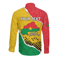 Personalized Burkina Faso Independence Day Long Sleeve Button Shirt Coat Of Arms - Grunge Style - Wonder Print Shop
