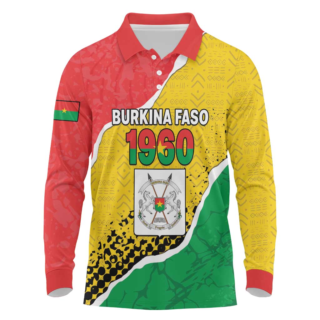 Personalized Burkina Faso Independence Day Long Sleeve Polo Shirt Coat Of Arms - Grunge Style - Wonder Print Shop