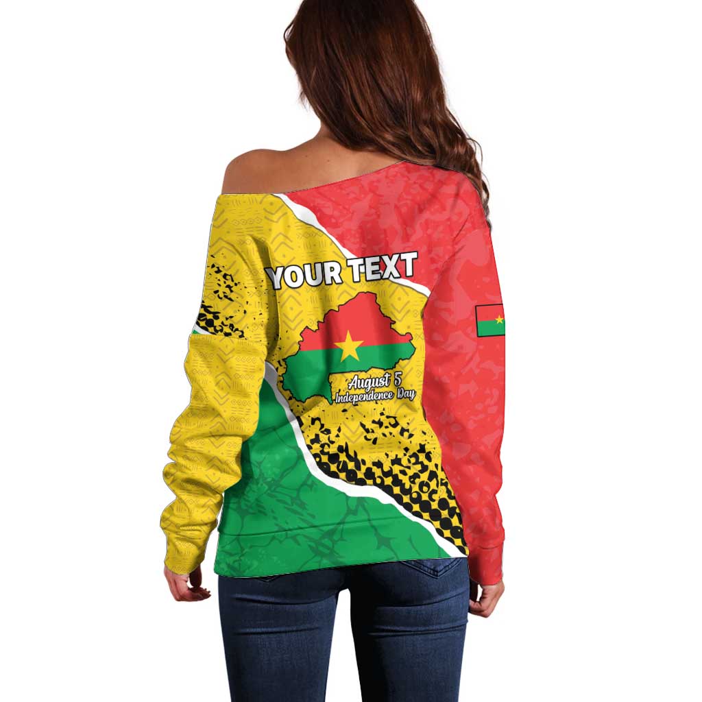 Personalized Burkina Faso Independence Day Off Shoulder Sweater Coat Of Arms - Grunge Style - Wonder Print Shop