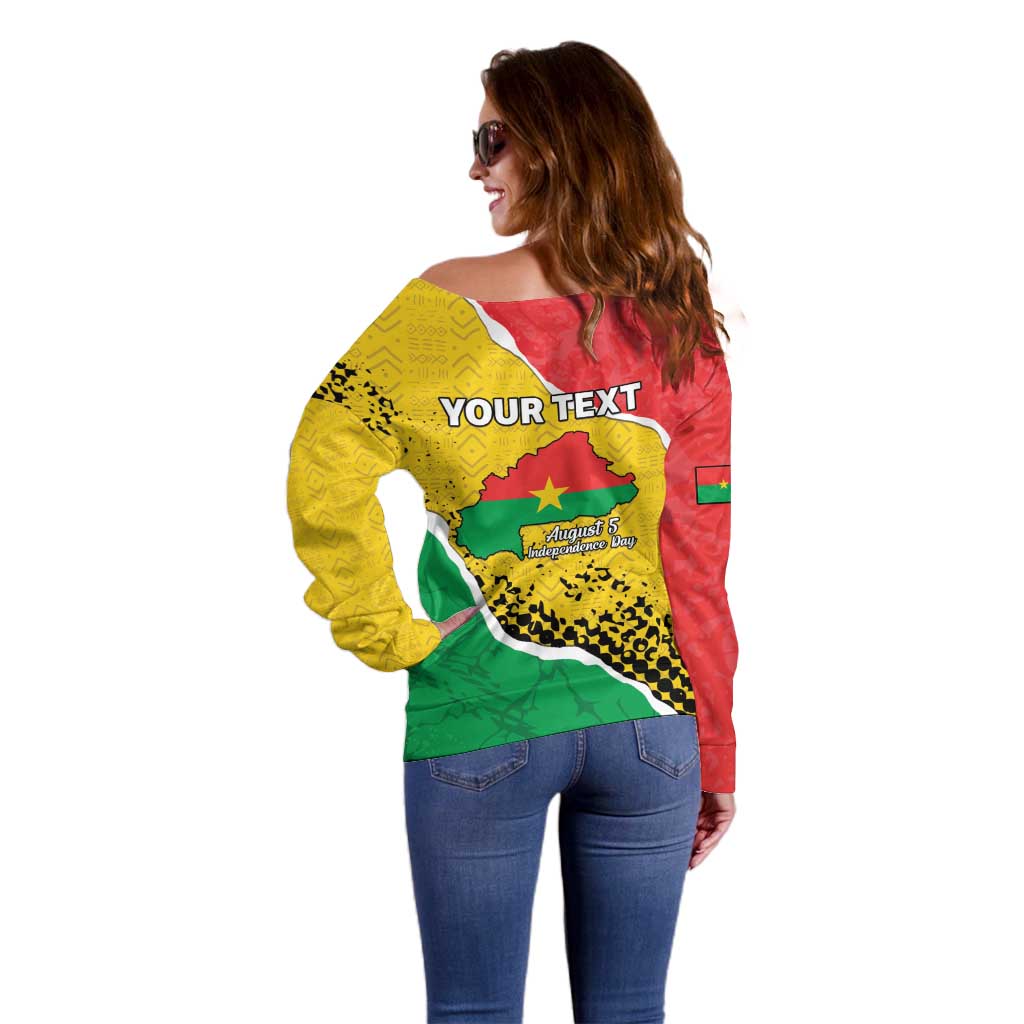 Personalized Burkina Faso Independence Day Off Shoulder Sweater Coat Of Arms - Grunge Style - Wonder Print Shop