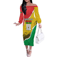 Personalized Burkina Faso Independence Day Off The Shoulder Long Sleeve Dress Coat Of Arms - Grunge Style - Wonder Print Shop