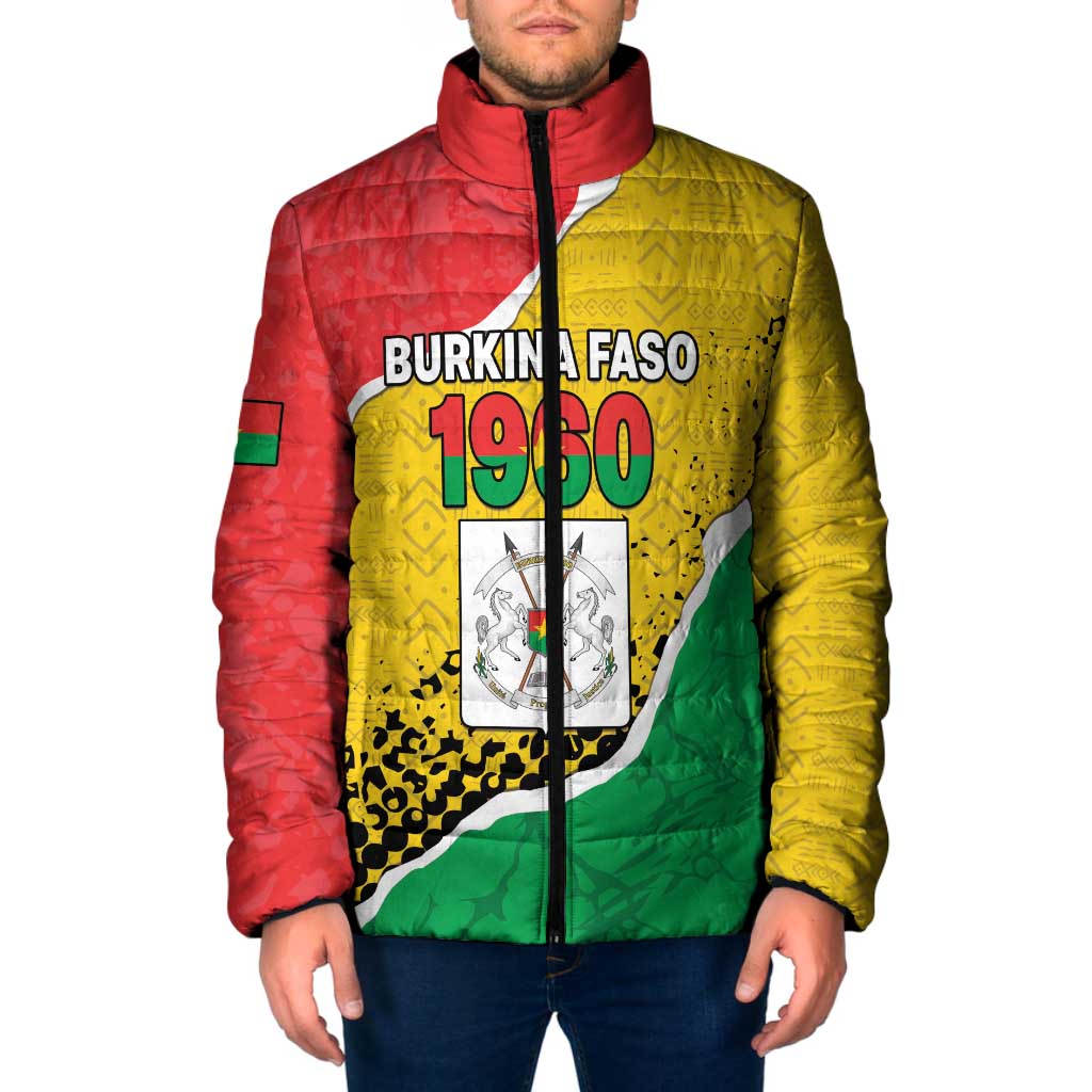 Personalized Burkina Faso Independence Day Padded Jacket Coat Of Arms - Grunge Style - Wonder Print Shop