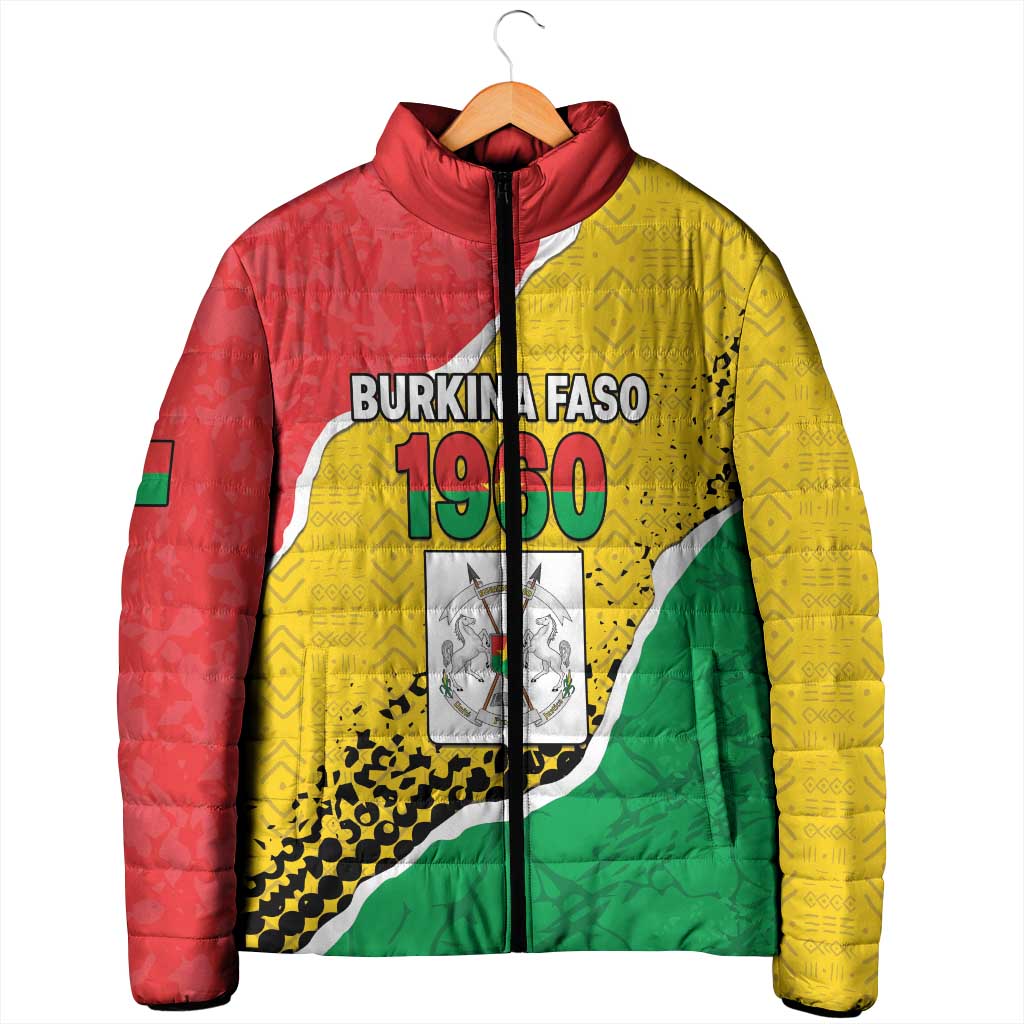 Personalized Burkina Faso Independence Day Padded Jacket Coat Of Arms - Grunge Style - Wonder Print Shop