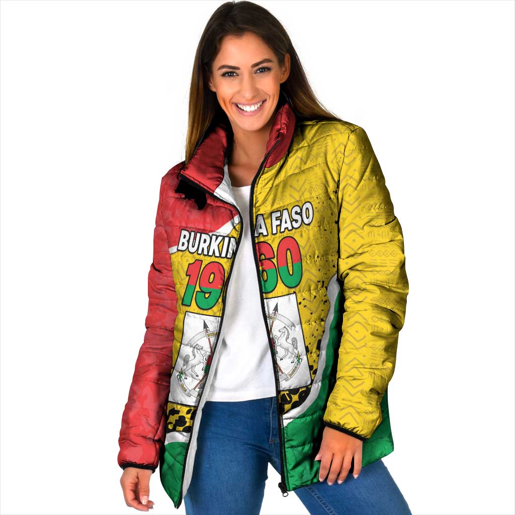 Personalized Burkina Faso Independence Day Padded Jacket Coat Of Arms - Grunge Style - Wonder Print Shop
