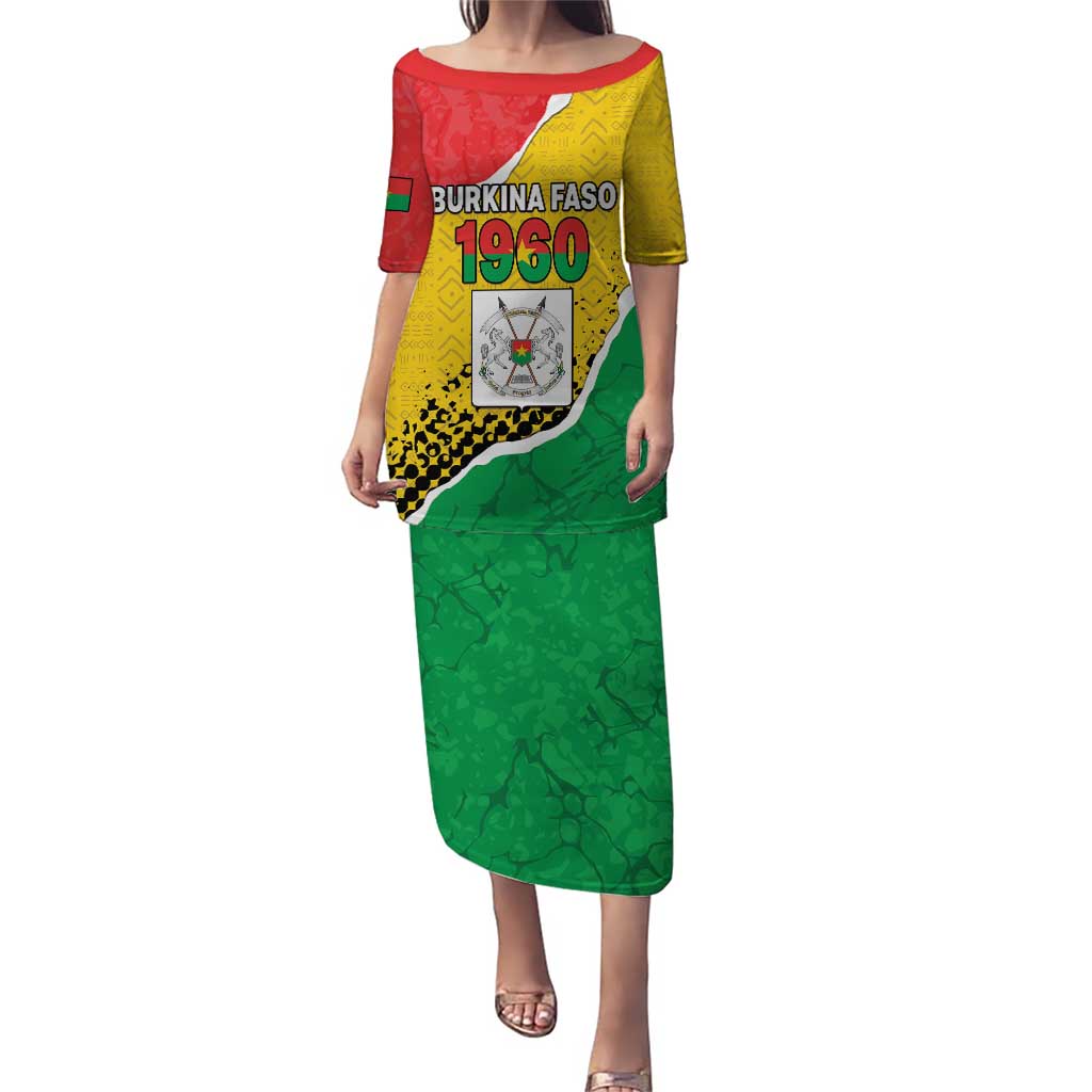 Personalized Burkina Faso Independence Day Puletasi Coat Of Arms - Grunge Style - Wonder Print Shop