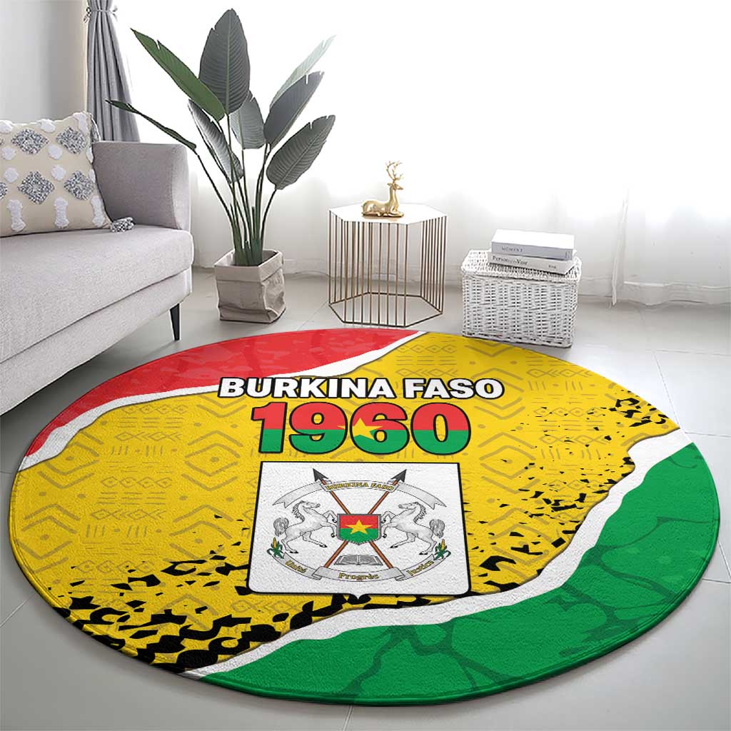 Burkina Faso Independence Day Round Carpet Coat Of Arms - Grunge Style - Wonder Print Shop