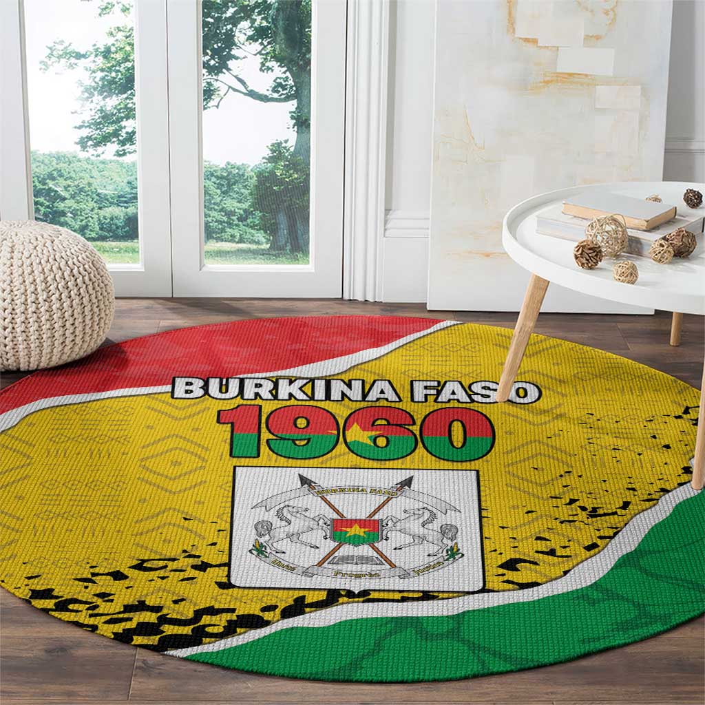 Burkina Faso Independence Day Round Carpet Coat Of Arms - Grunge Style - Wonder Print Shop