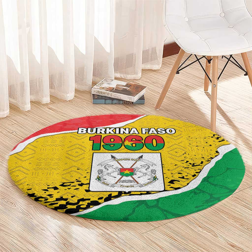 Burkina Faso Independence Day Round Carpet Coat Of Arms - Grunge Style - Wonder Print Shop