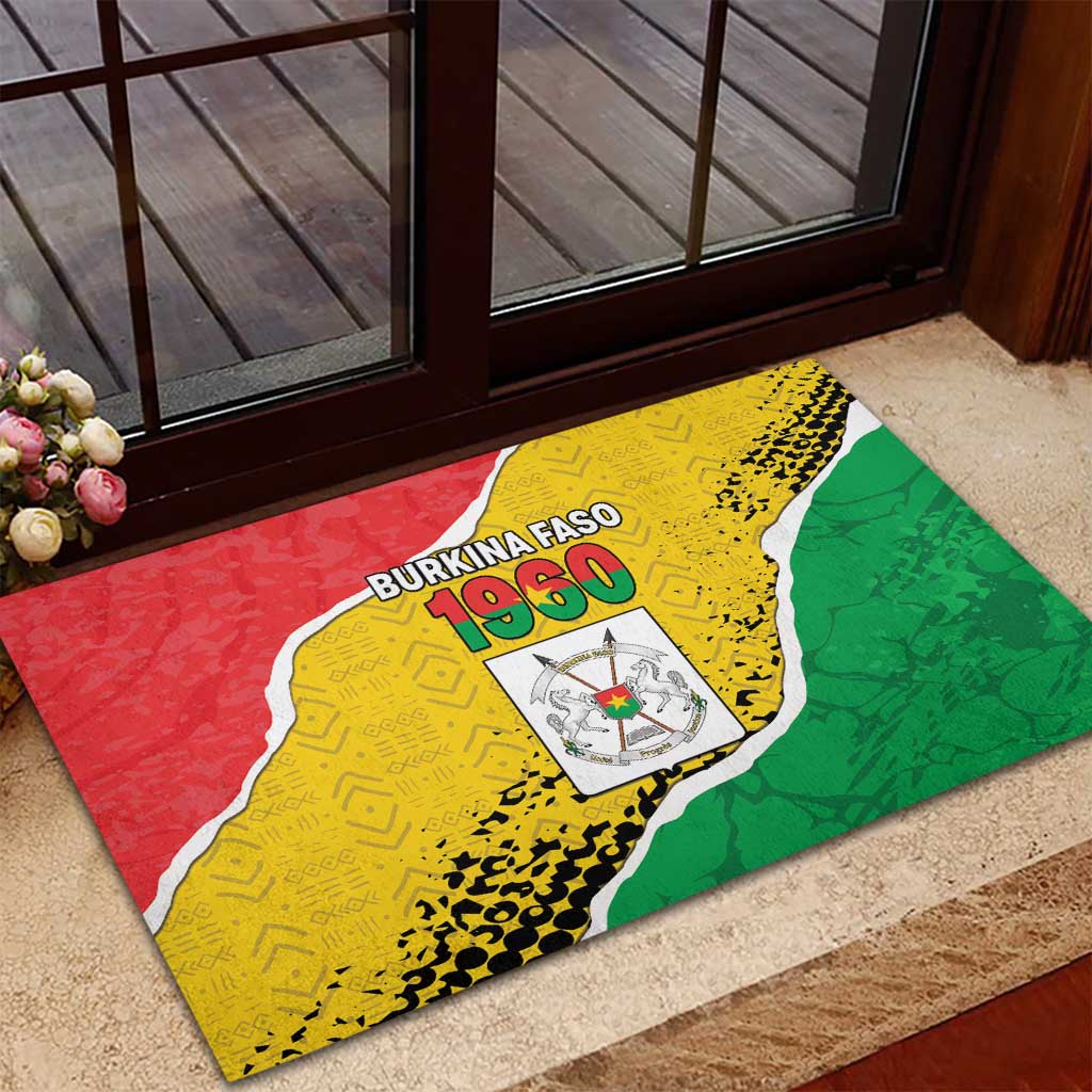 Burkina Faso Independence Day Rubber Doormat Coat Of Arms - Grunge Style - Wonder Print Shop