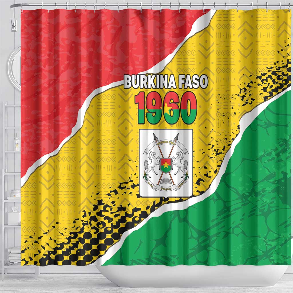 Burkina Faso Independence Day Shower Curtain Coat Of Arms - Grunge Style - Wonder Print Shop