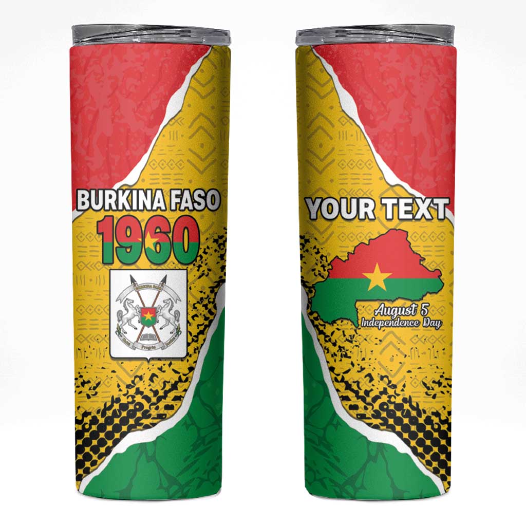 Personalized Burkina Faso Independence Day Skinny Tumbler Coat Of Arms - Grunge Style - Wonder Print Shop