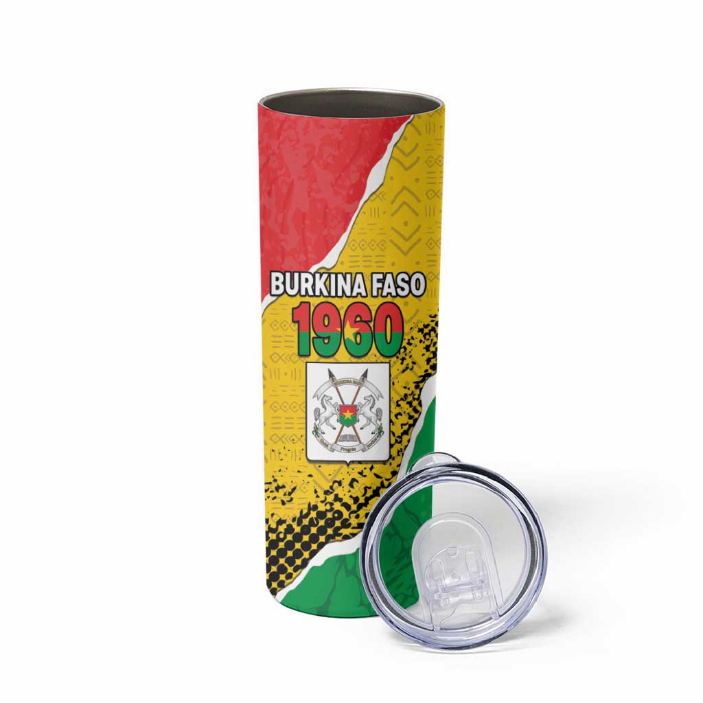 Personalized Burkina Faso Independence Day Skinny Tumbler Coat Of Arms - Grunge Style - Wonder Print Shop