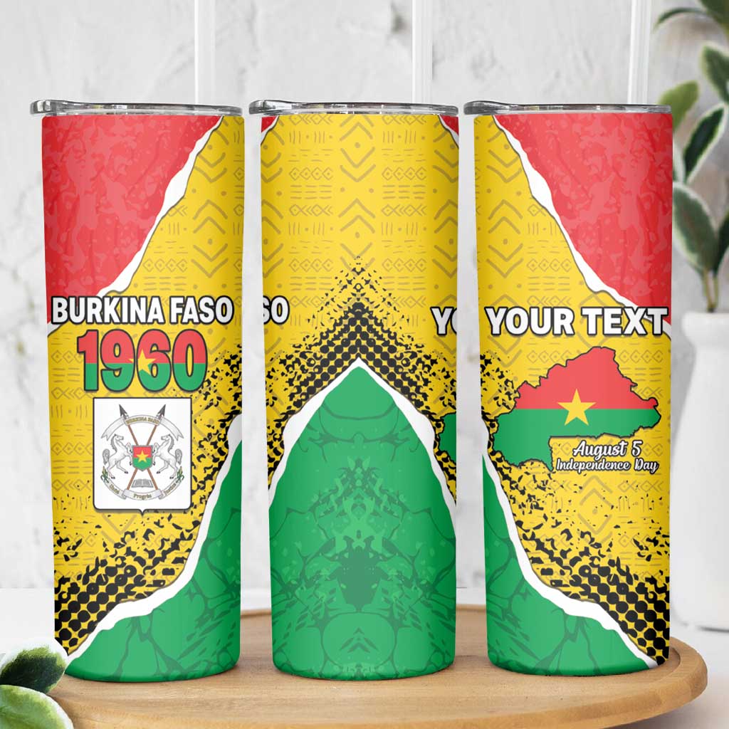 Personalized Burkina Faso Independence Day Skinny Tumbler Coat Of Arms - Grunge Style - Wonder Print Shop