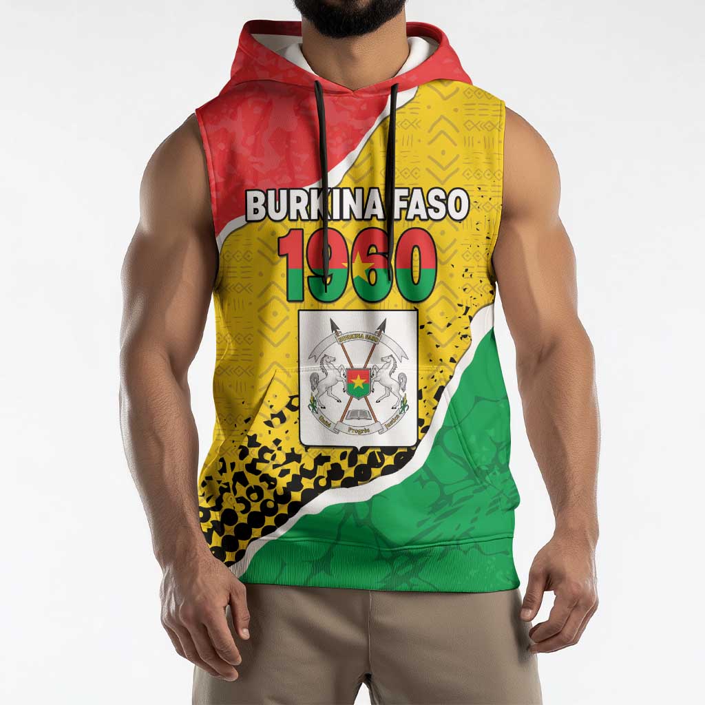 Personalized Burkina Faso Independence Day Sleeveless Hoodie Coat Of Arms - Grunge Style - Wonder Print Shop