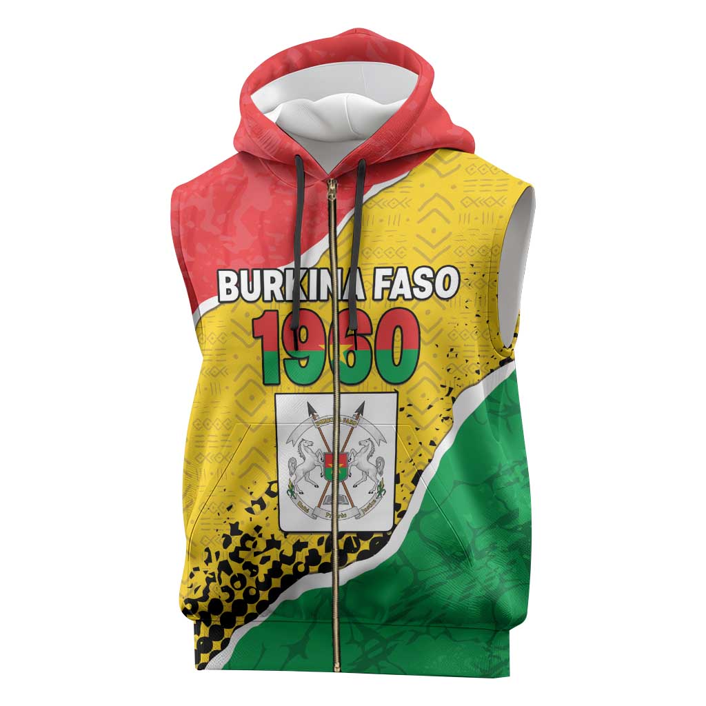 Personalized Burkina Faso Independence Day Sleeveless Zip Hoodie Coat Of Arms - Grunge Style - Wonder Print Shop