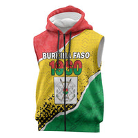 Personalized Burkina Faso Independence Day Sleeveless Zip Hoodie Coat Of Arms - Grunge Style - Wonder Print Shop