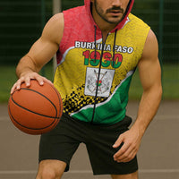 Personalized Burkina Faso Independence Day Sleeveless Zip Hoodie Coat Of Arms - Grunge Style - Wonder Print Shop