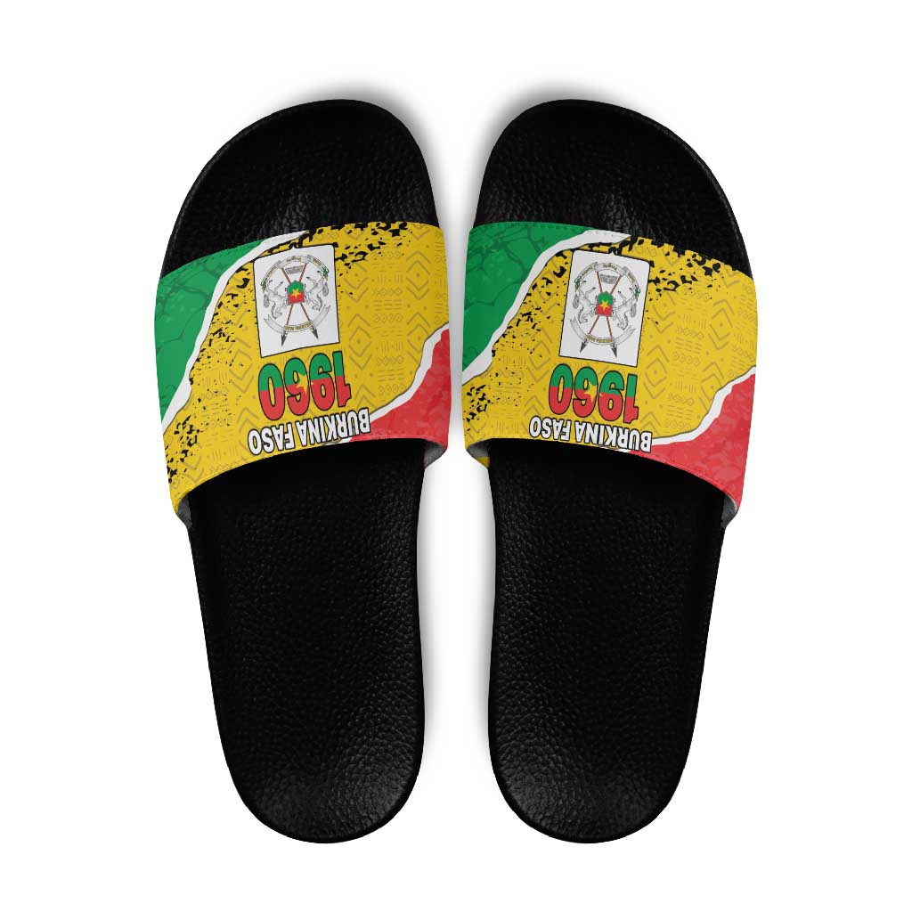 Burkina Faso Independence Day Slide Sandals Coat Of Arms - Grunge Style - Wonder Print Shop