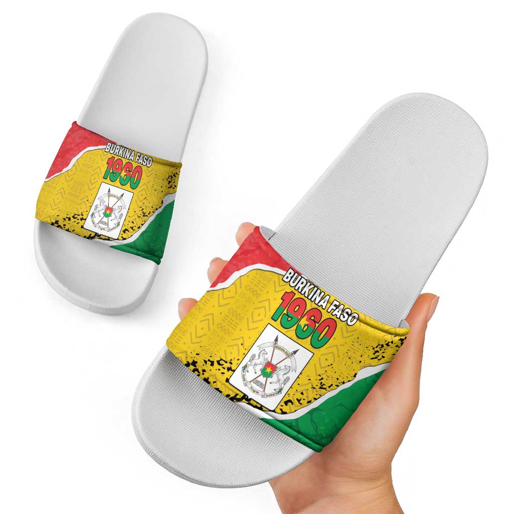 Burkina Faso Independence Day Slide Sandals Coat Of Arms - Grunge Style - Wonder Print Shop
