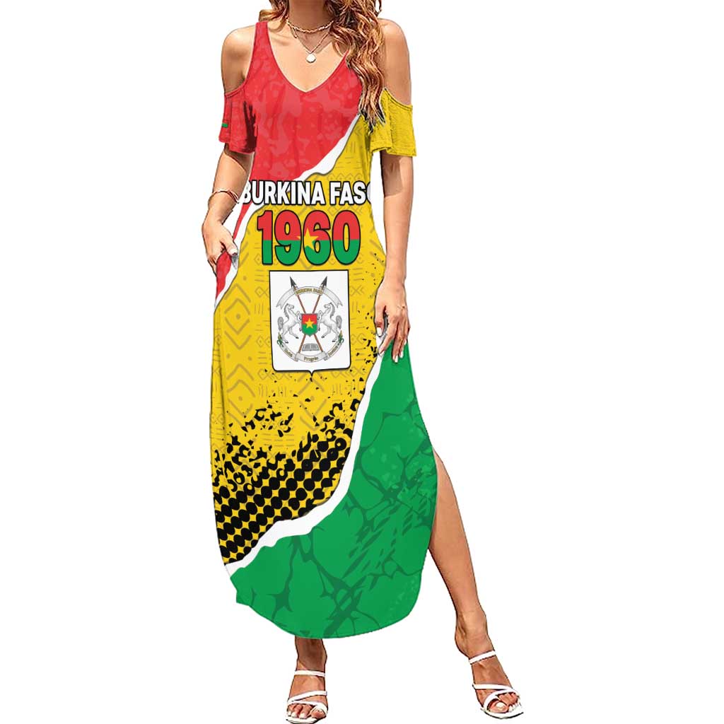 Personalized Burkina Faso Independence Day Summer Maxi Dress Coat Of Arms - Grunge Style - Wonder Print Shop
