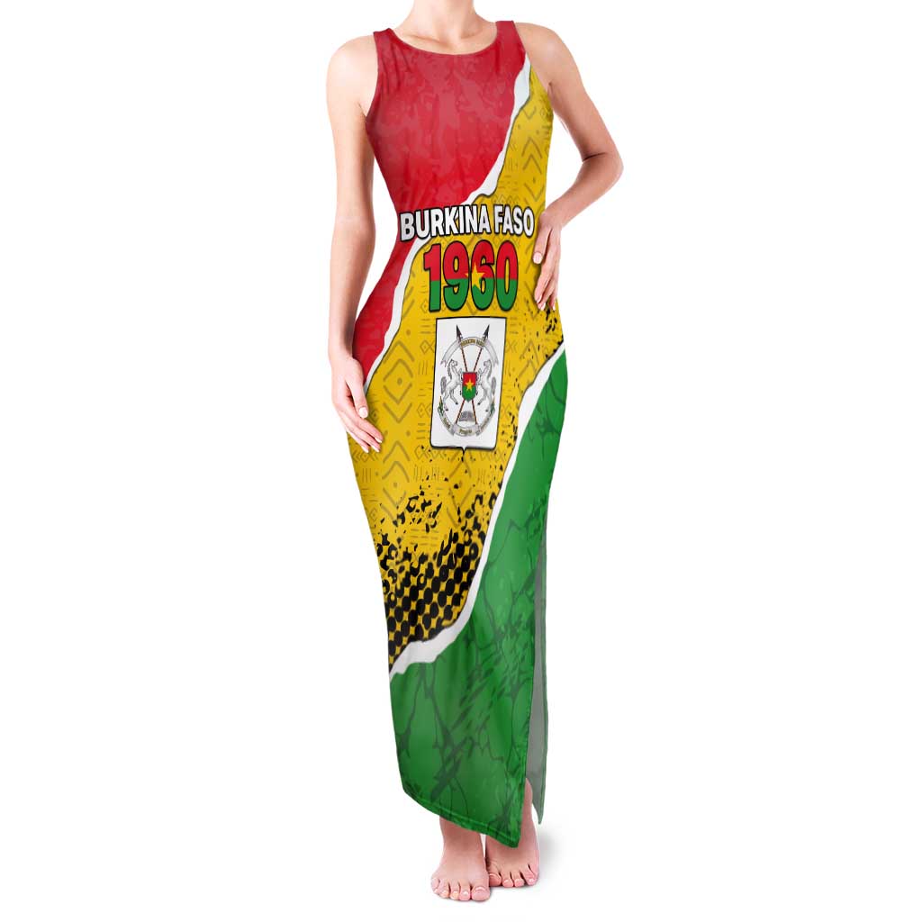 Personalized Burkina Faso Independence Day Tank Maxi Dress Coat Of Arms - Grunge Style - Wonder Print Shop